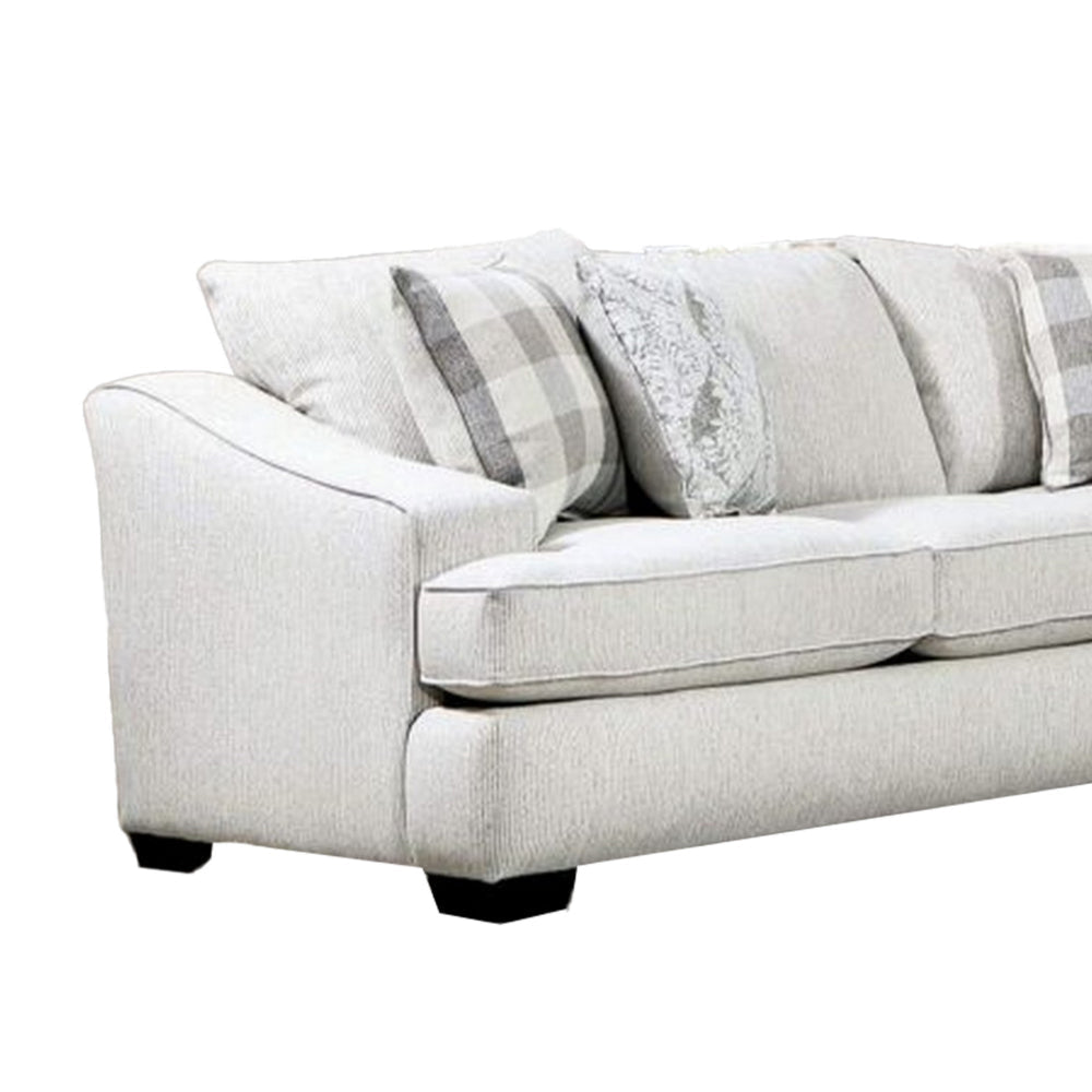 Cliff Sectional Sofa Ivory Fabric 7 Pillows Solid Wood 126 Inch BM328951