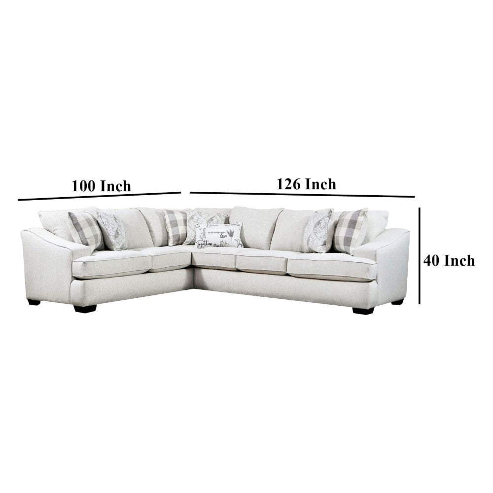 Cliff Sectional Sofa Ivory Fabric 7 Pillows Solid Wood 126 Inch BM328951