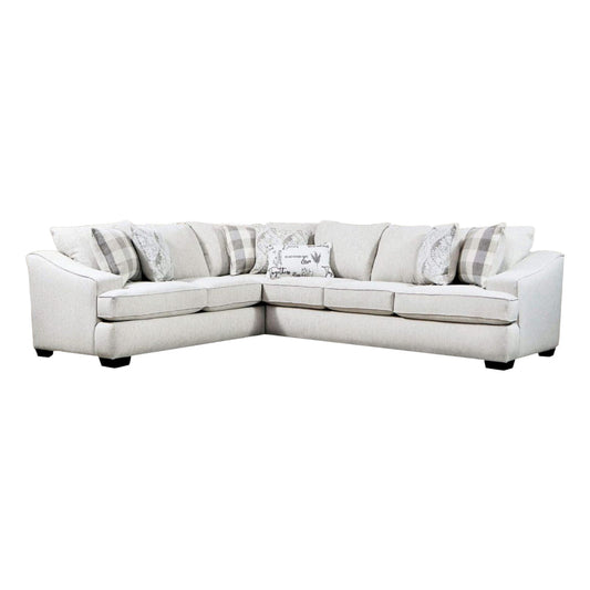 Cliff Sectional Sofa, Ivory Fabric, 7 Pillows, Solid Wood, 126 Inch