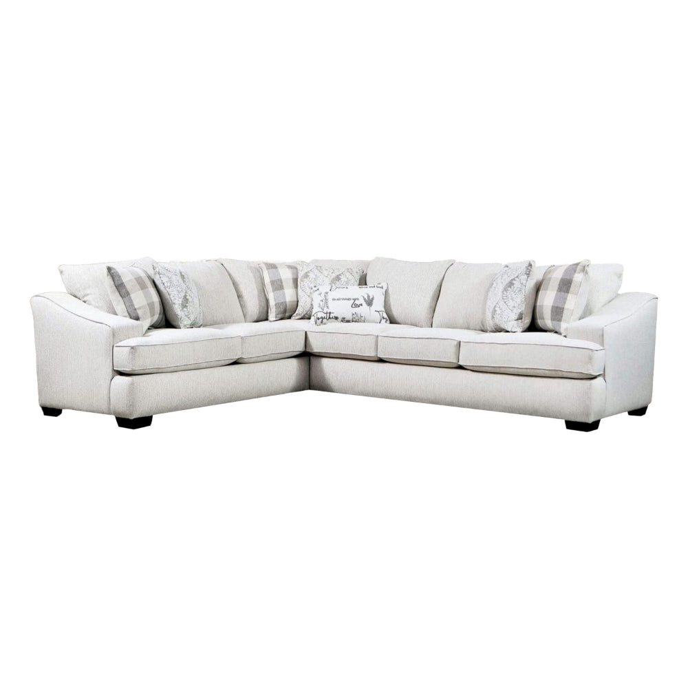 Cliff Sectional Sofa, Ivory Fabric, 7 Pillows, Solid Wood, 126 Inch