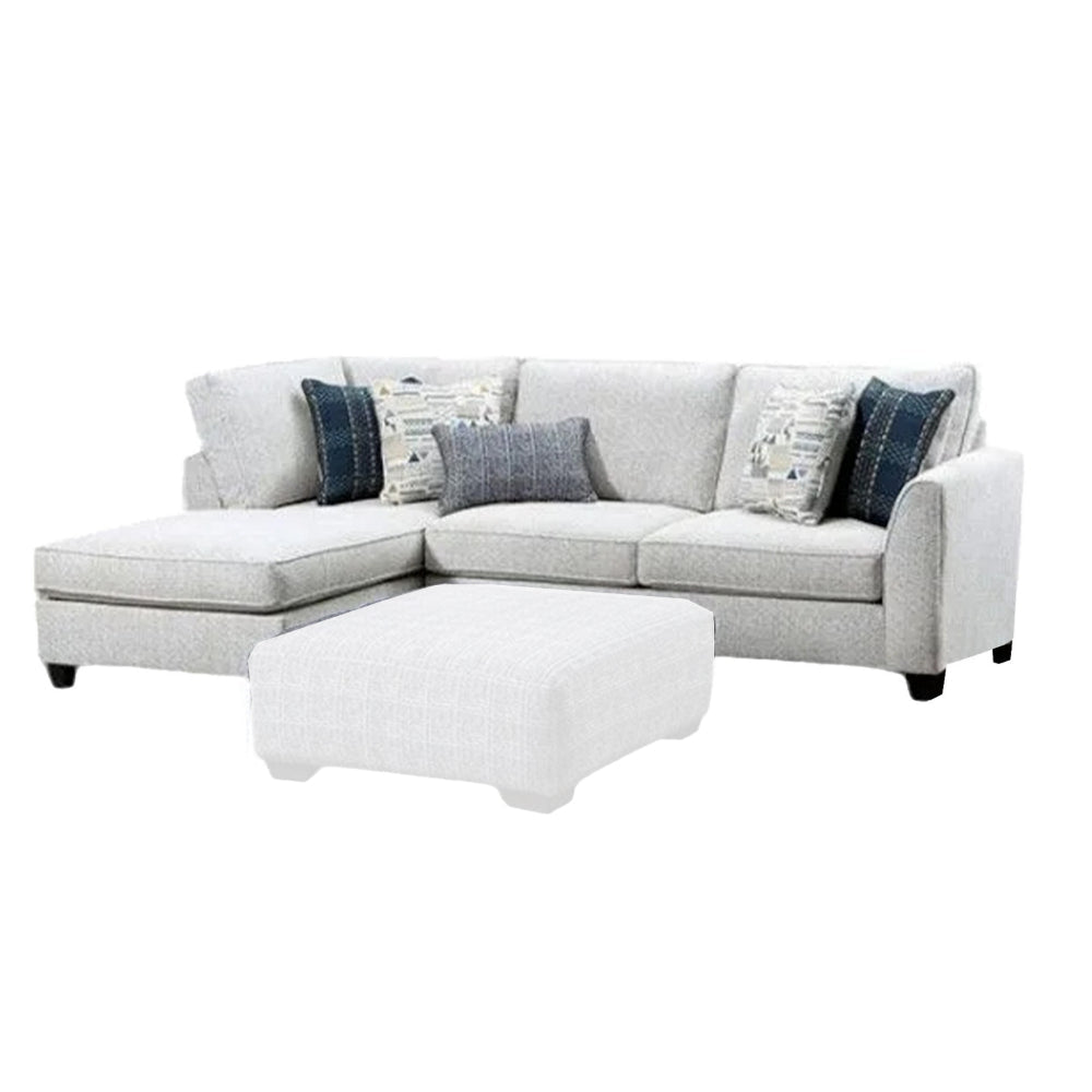 Dih Sectional Sofa, Ivory Fabric, 5 Pillows, Solid Wood, 111 Inch