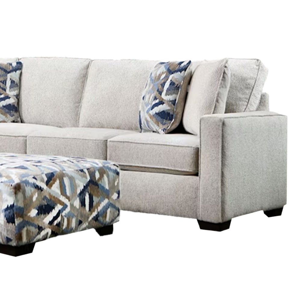 Fled Sectional Sofa Ivory Chenille 6 Pillows Solid Wood 123 Inch BM328953