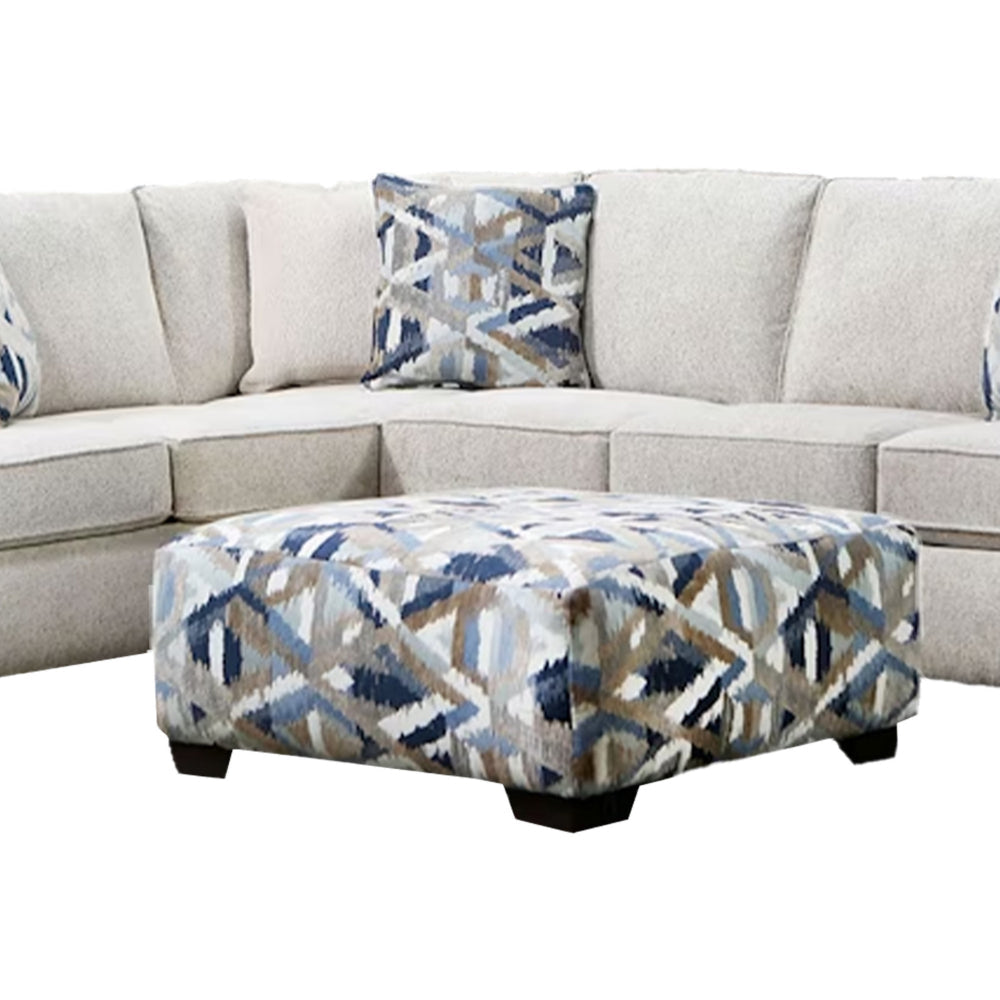 Fled Sectional Sofa Ivory Chenille 6 Pillows Solid Wood 123 Inch BM328953
