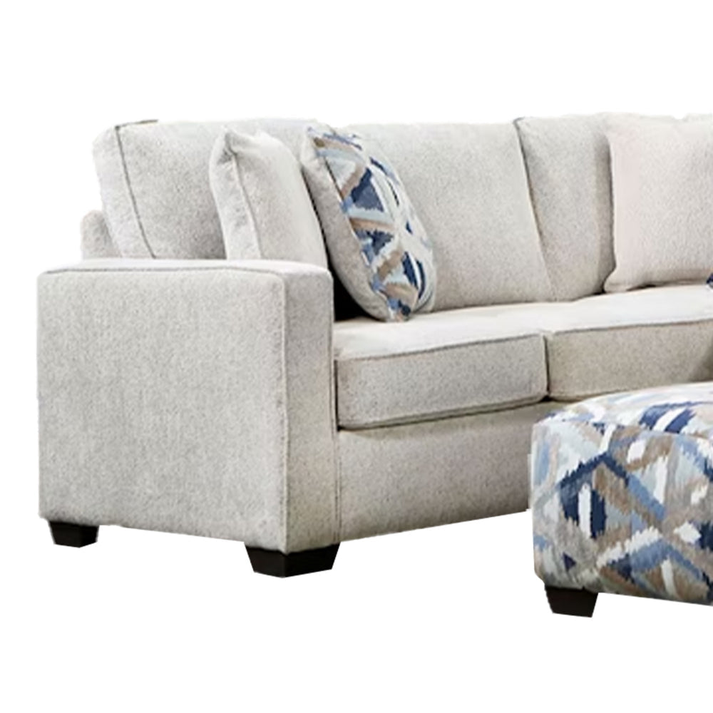 Fled Sectional Sofa Ivory Chenille 6 Pillows Solid Wood 123 Inch BM328953