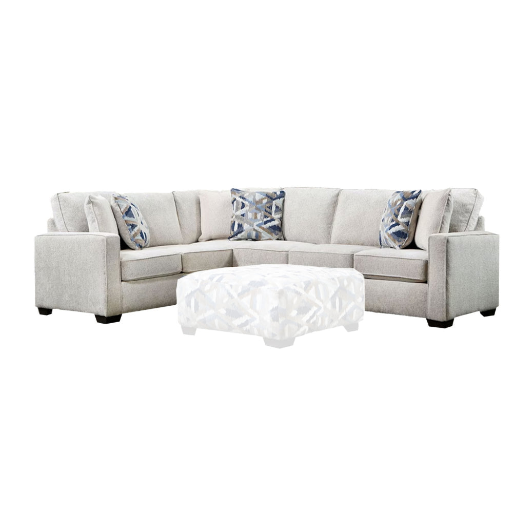 Fled Sectional Sofa, Ivory Chenille, 6 Pillows, Solid Wood, 123 Inch