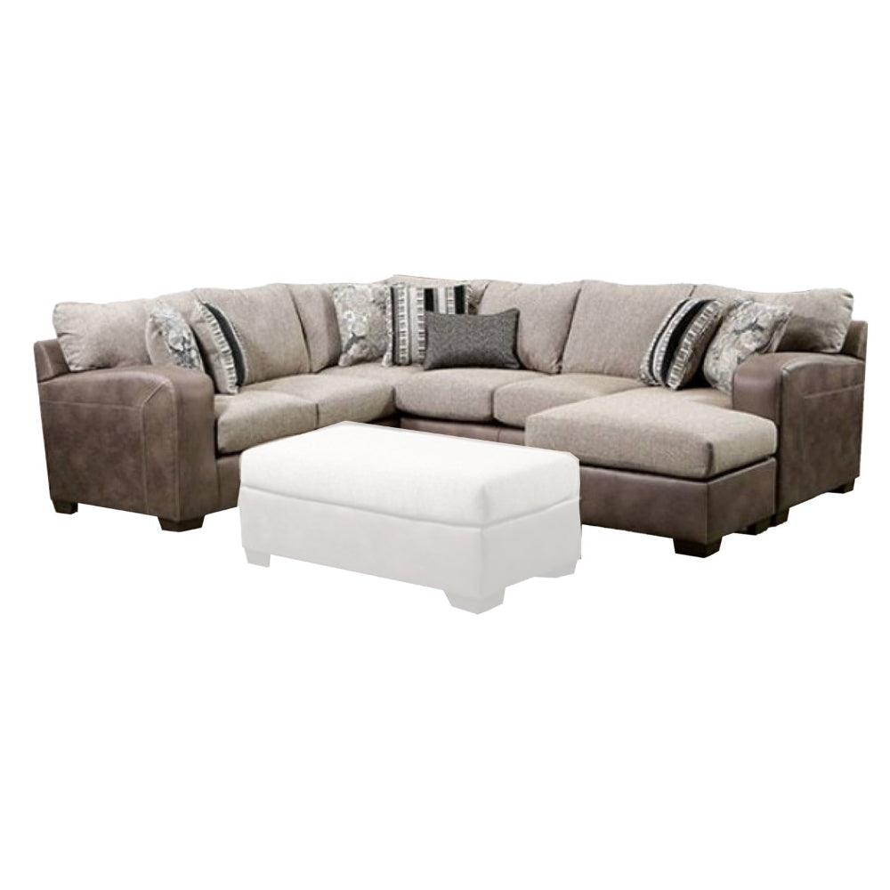 Lila Sectional Sofa, Brown Microfiber, Fabric, 7 Pillows, 123 Inch
