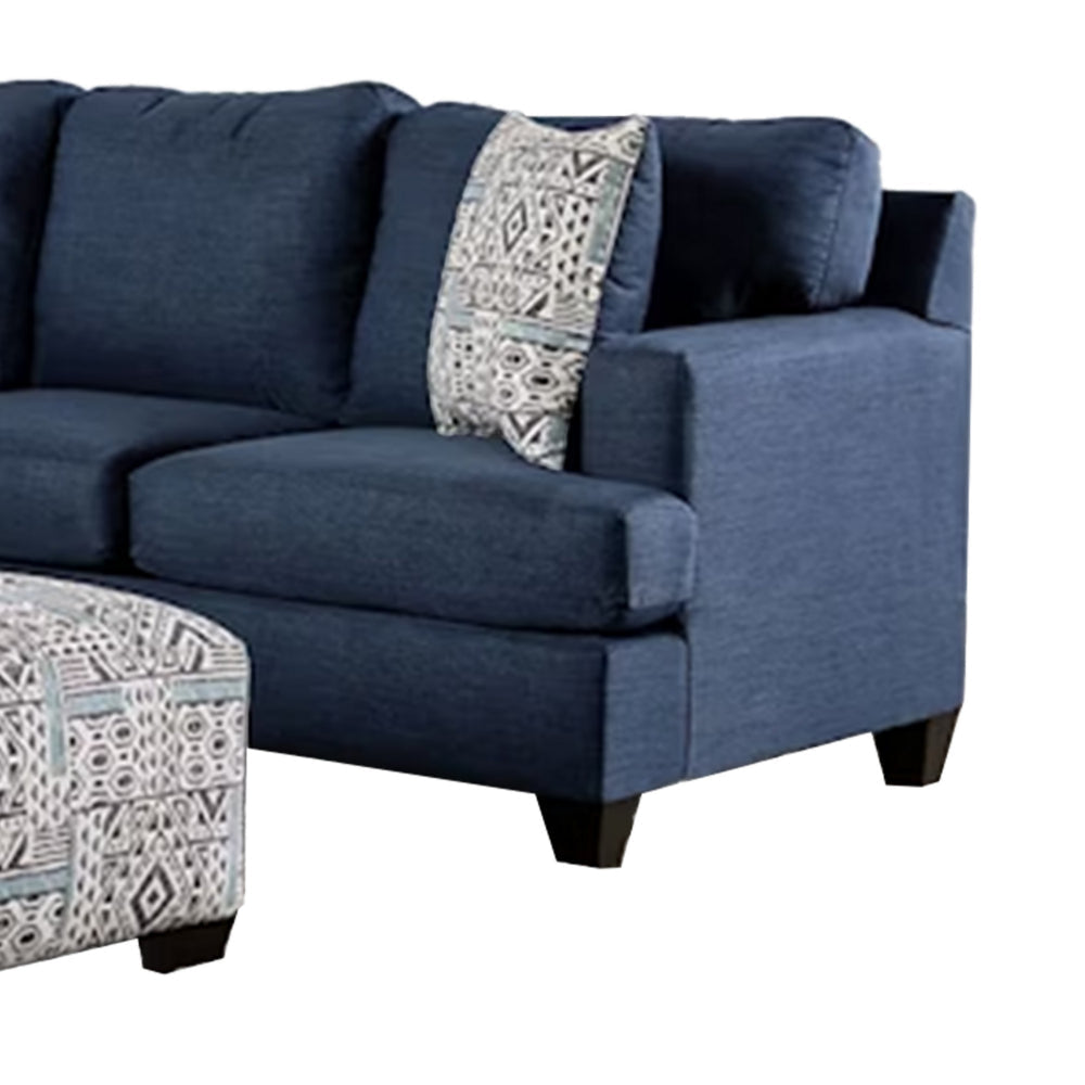 Lipa Sectional Sofa Navy Blue Denim Like Fabric 3 Pillows 90 Inch BM328955