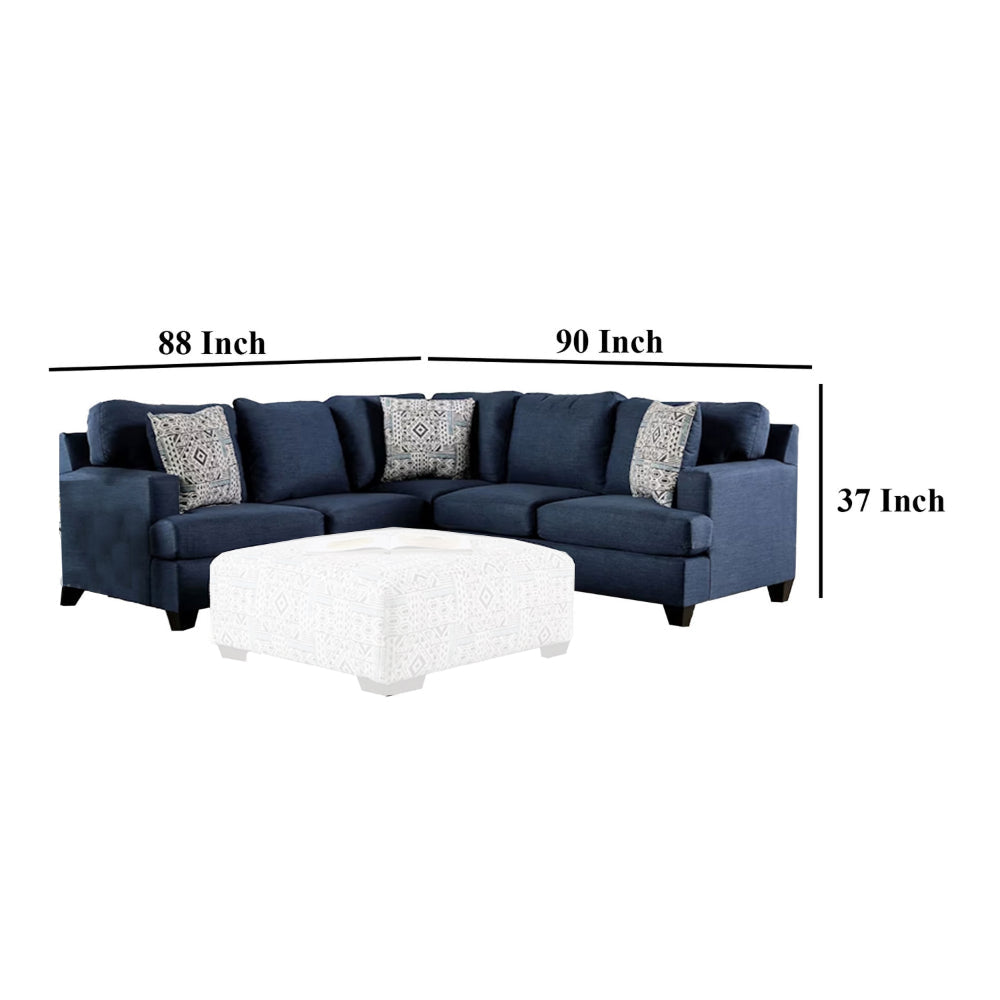 Lipa Sectional Sofa Navy Blue Denim Like Fabric 3 Pillows 90 Inch BM328955