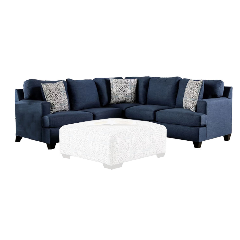 Lipa Sectional Sofa, Navy Blue Denim Like Fabric, 3 Pillows, 90 Inch