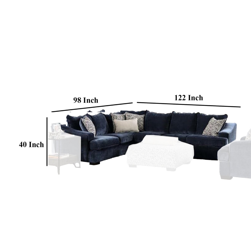 Gini Sectional Sofa Navy Blue Chenille 5 Accent Pillows 98 Inch BM328956