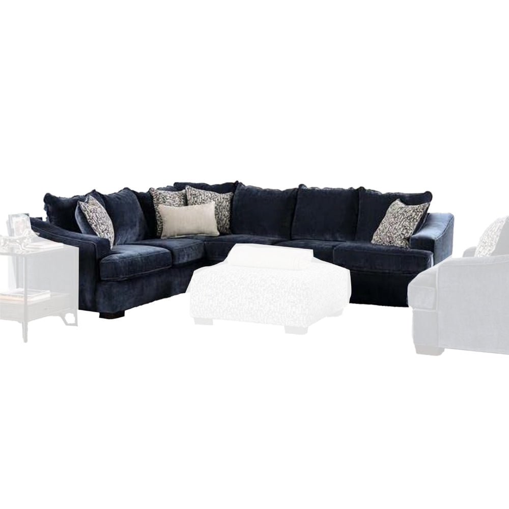 Gini Sectional Sofa, Navy Blue Chenille, 5 Accent Pillows, 98 Inch