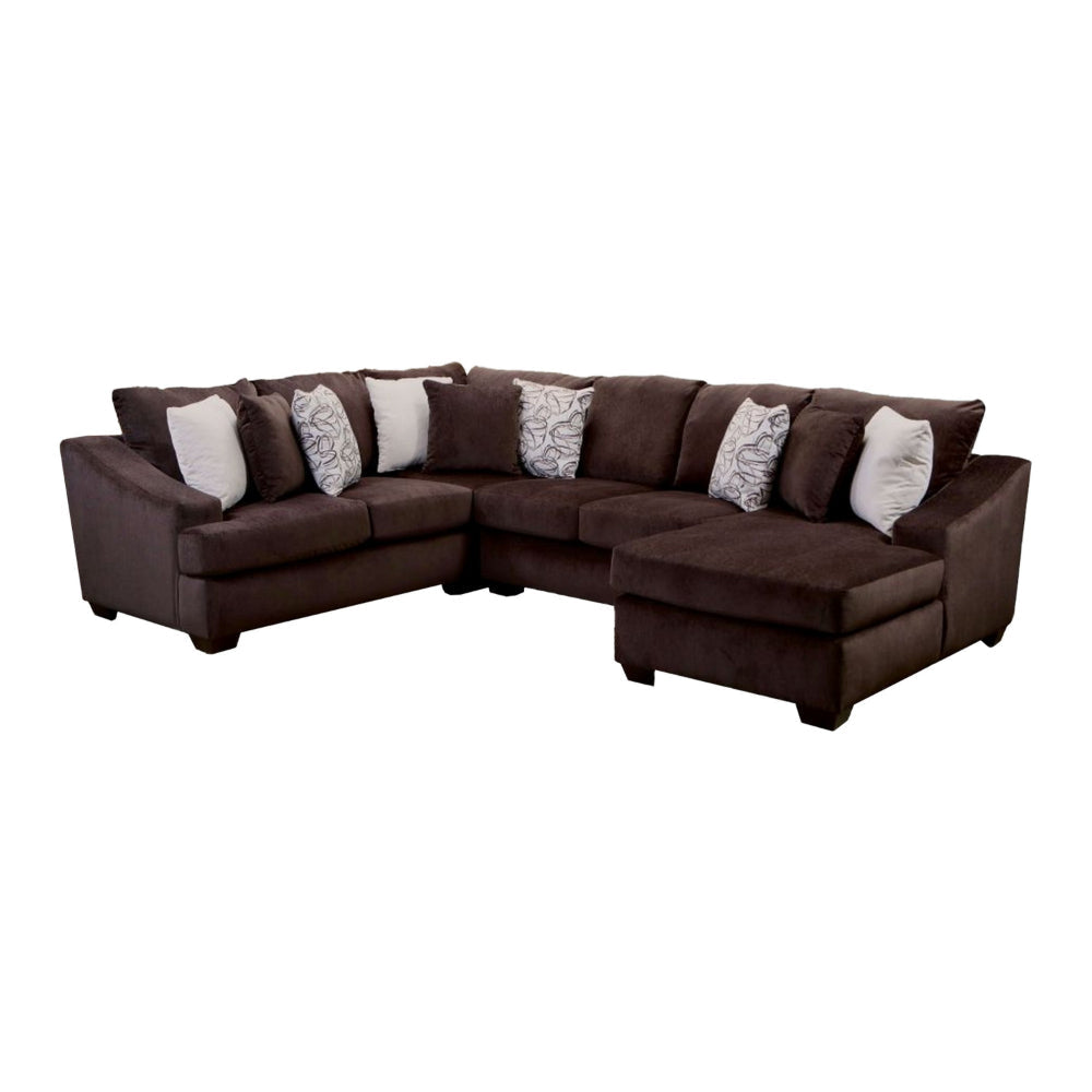 Tom Sectional Sofa, Chocolate Brown Chenille, 9 Pillows, 125 Inch