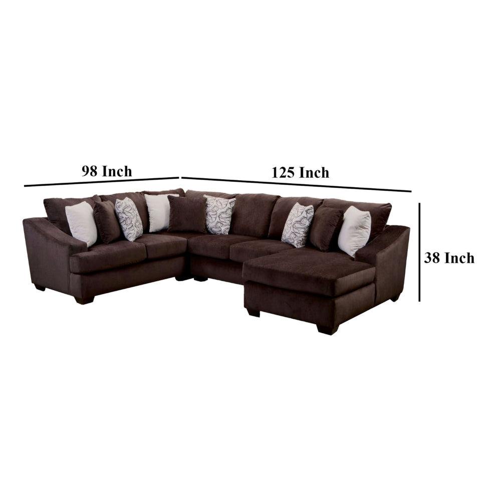 Tom Sectional Sofa Chocolate Brown Chenille 9 Pillows 125 Inch BM328960
