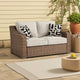 Ashley Tira Outdoor Loveseat, 57 Inch Handwoven Resin Wicker, Beige, Pillows