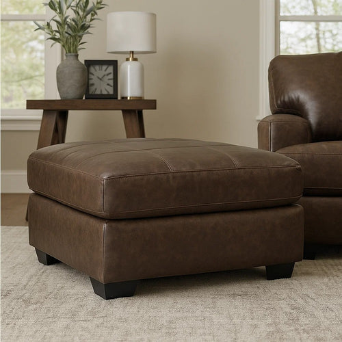 Ashley Barl Oversized Ottoman, Plush Dark Brown Faux Leather Cushion, 36 Inch