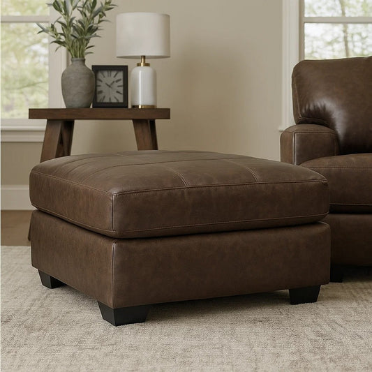 Ashley Barl Oversized Ottoman, Plush Dark Brown Faux Leather Cushion, 36 Inch