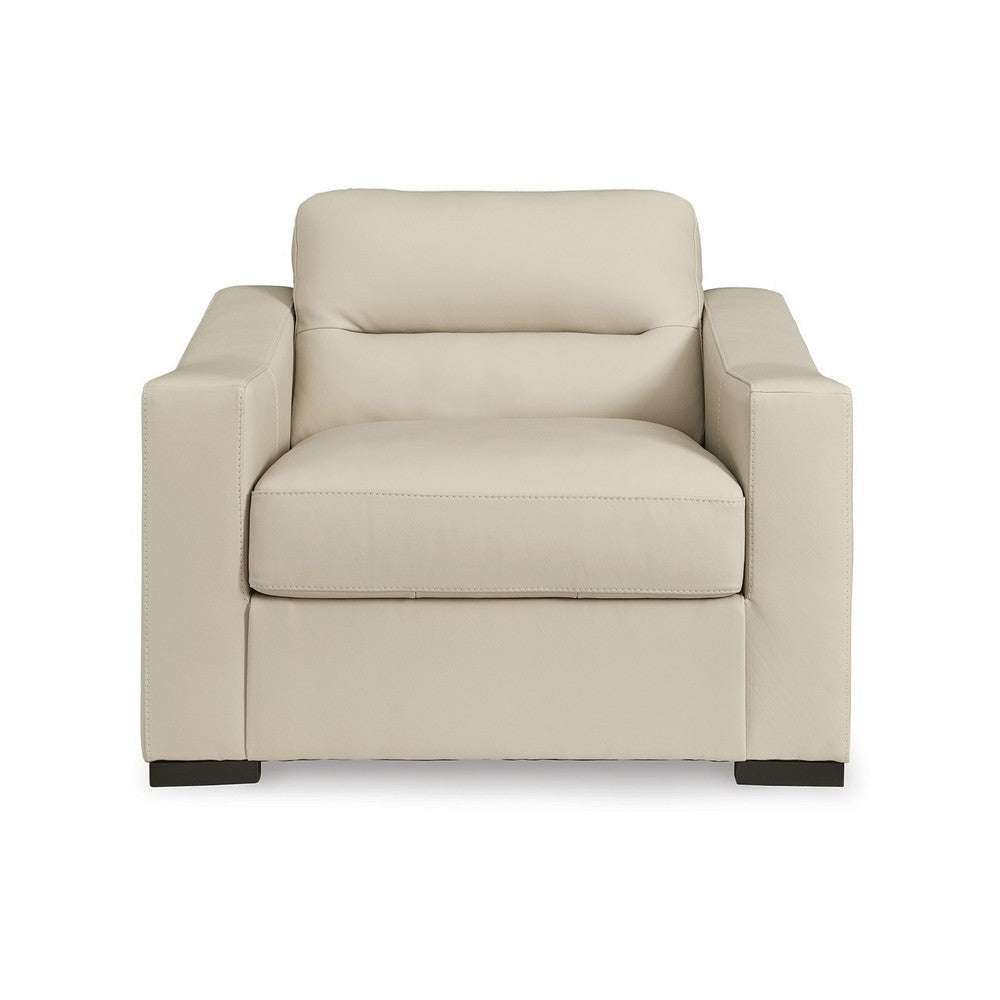 Ashley Rove Wide Oversized Chair Plush Cushioned Cream Real and Faux Leather BM328965