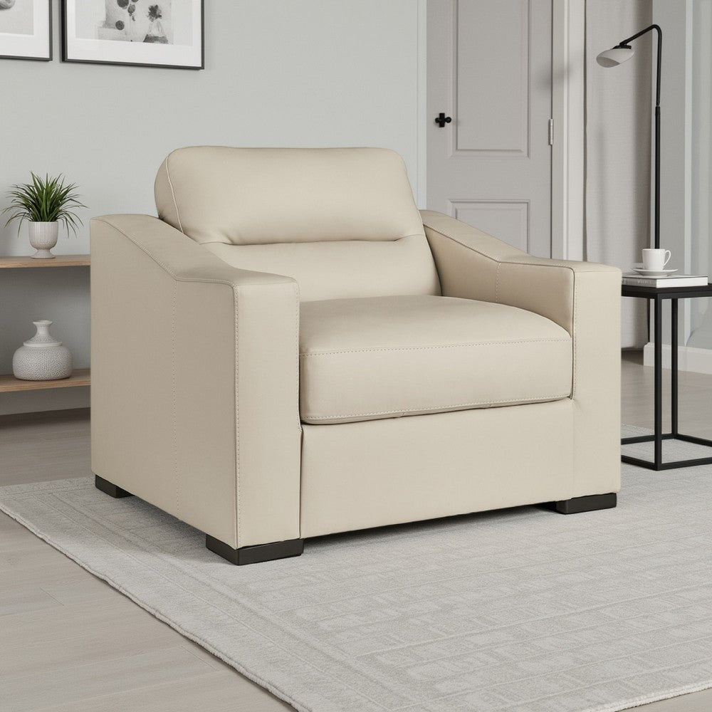 Ashley Rove Wide Oversized Chair, Plush Cushioned Cream Real and Faux Leather