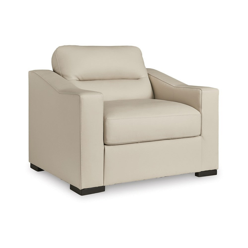 Ashley Rove Wide Oversized Chair, Plush Cushioned Cream Real and Faux Leather