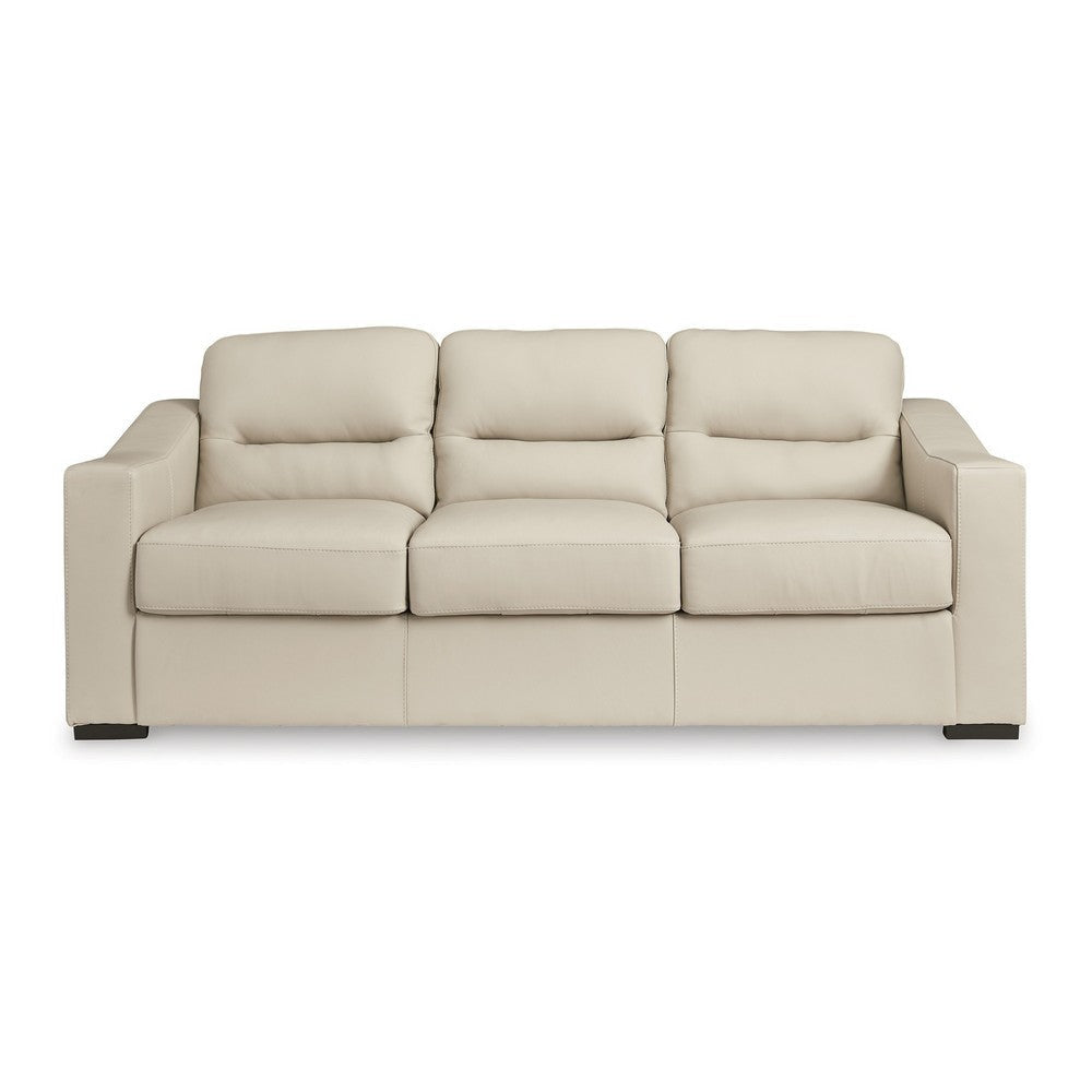 Ashley Rove Sofa 93 Inch Plush Cushioned Cream Real and Faux Leather Seats BM328967