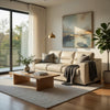 Ashley Rove Sofa, 93 Inch, Plush Cushioned Cream Real and Faux Leather Seats