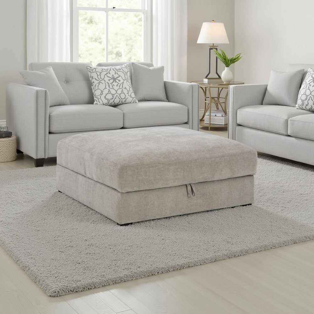 Ashley Asla Ottoman with Storage, Locking Wheels, 40 Inch Gray Polyester