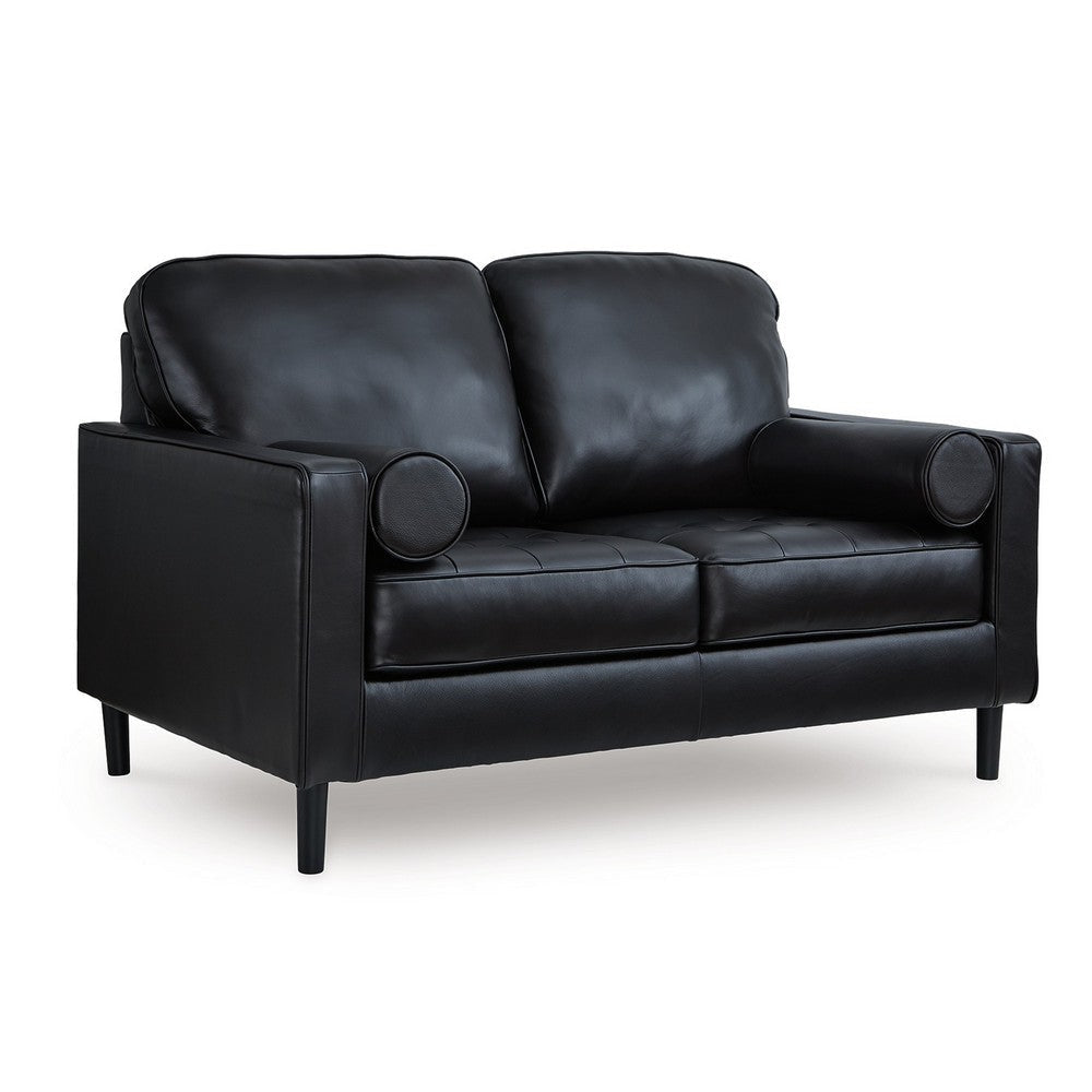 Ashley Bryc Loveseat 2 Bolster Pillows 61 Inch Black Real and Faux Leather BM328972