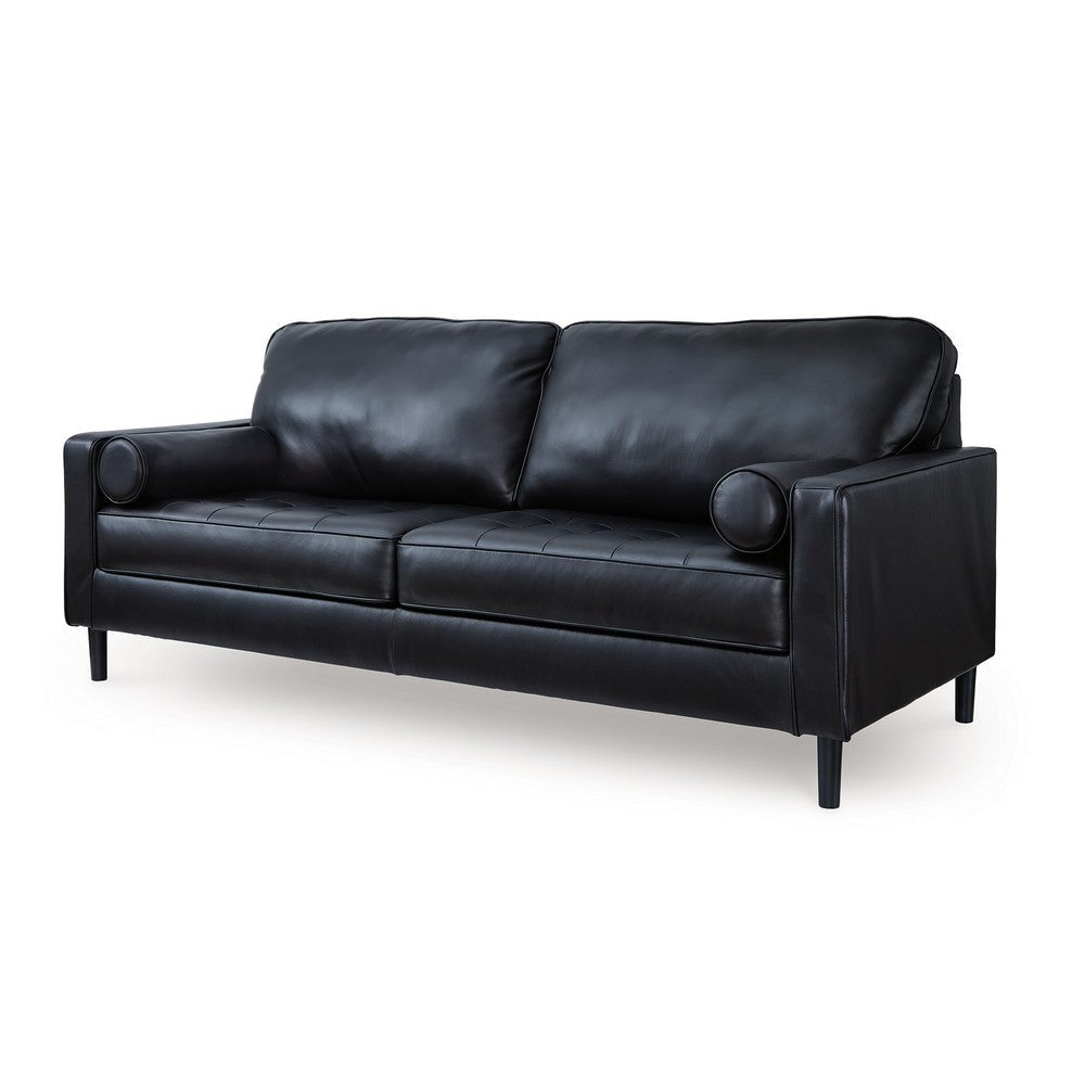 Ashley Bryc Sofa 2 Bolster Pillows 87 Inch Black Real and Faux Leather BM328973