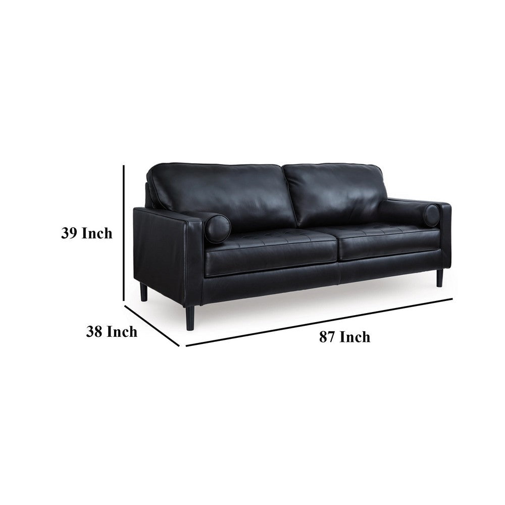 Ashley Bryc Sofa 2 Bolster Pillows 87 Inch Black Real and Faux Leather BM328973