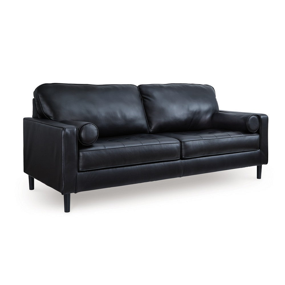 Ashley Bryc Sofa 2 Bolster Pillows 87 Inch Black Real and Faux Leather BM328973