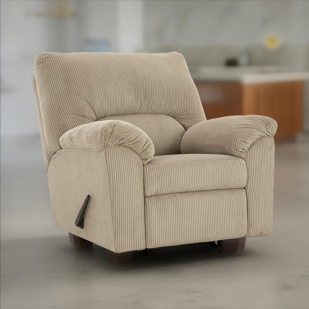 Ashley Simy Rocker Recliner Chair, Pillow Top Arms, Cream White Corduroy