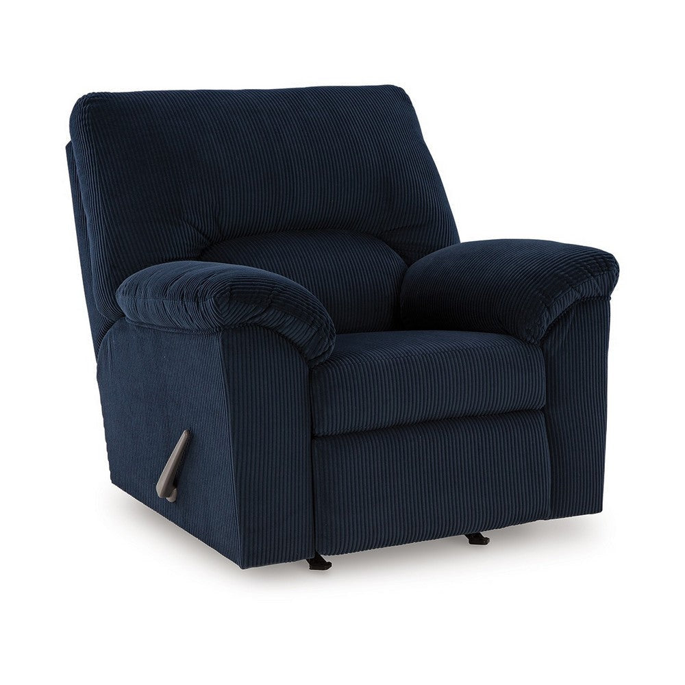 Ashley Simy Rocker Recliner Chair Pillow Top Arms Dark Navy Blue Corduroy BM328975