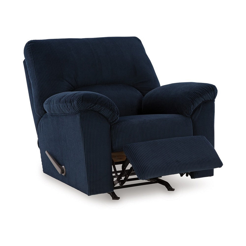 Ashley Simy Rocker Recliner Chair Pillow Top Arms Dark Navy Blue Corduroy BM328975