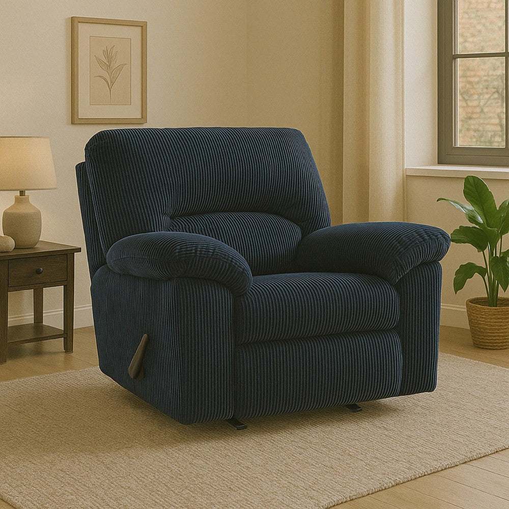 Ashley Simy Rocker Recliner Chair, Pillow Top Arms, Dark Navy Blue Corduroy
