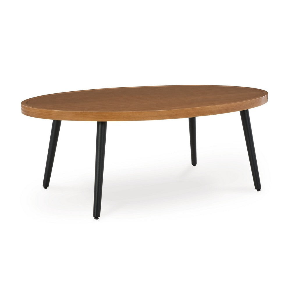 Ashley Izon Outdoor Cocktail Coffee Table, Modern 48 Inch Black Brown Metal