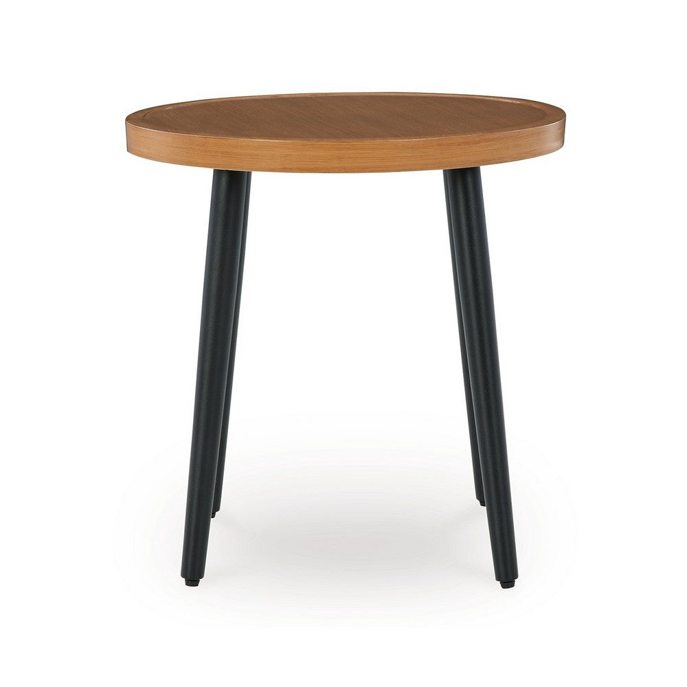 Ashley Izon Outdoor Round End Table, Modern Design, 22 Inch Black Brown Metal