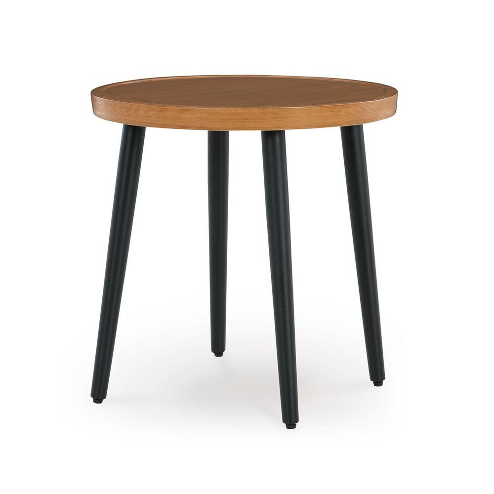 Ashley Izon Outdoor Round End Table, Modern Design, 22 Inch Black Brown Metal