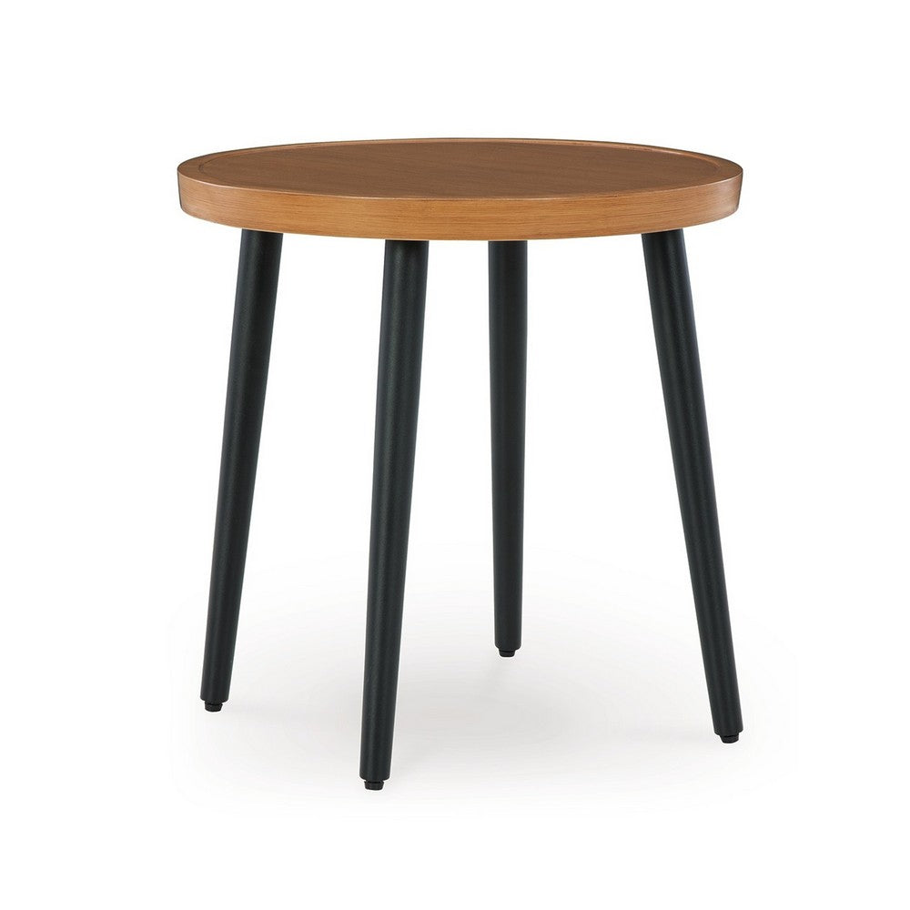 Ashley Izon Outdoor Round End Table, Modern Design, 22 Inch Black Brown Metal