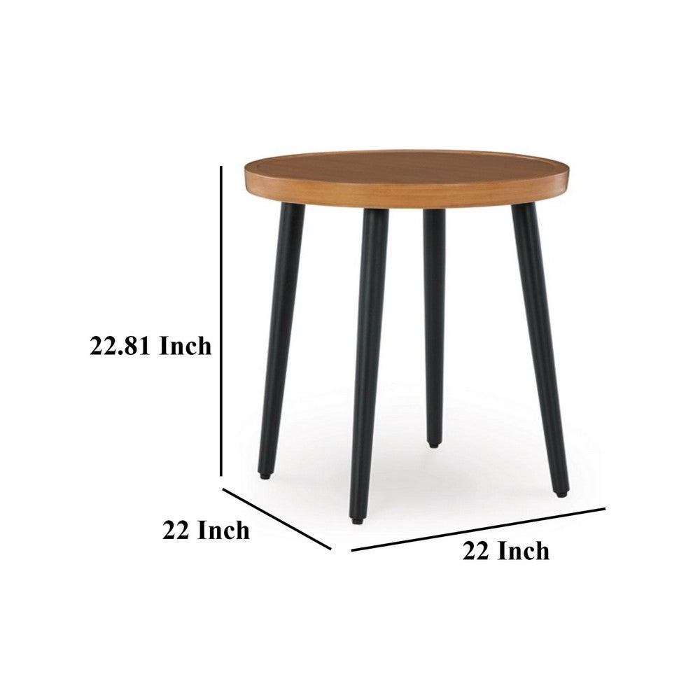 Ashley Izon Outdoor Round End Table, Modern Design, 22 Inch Black Brown Metal