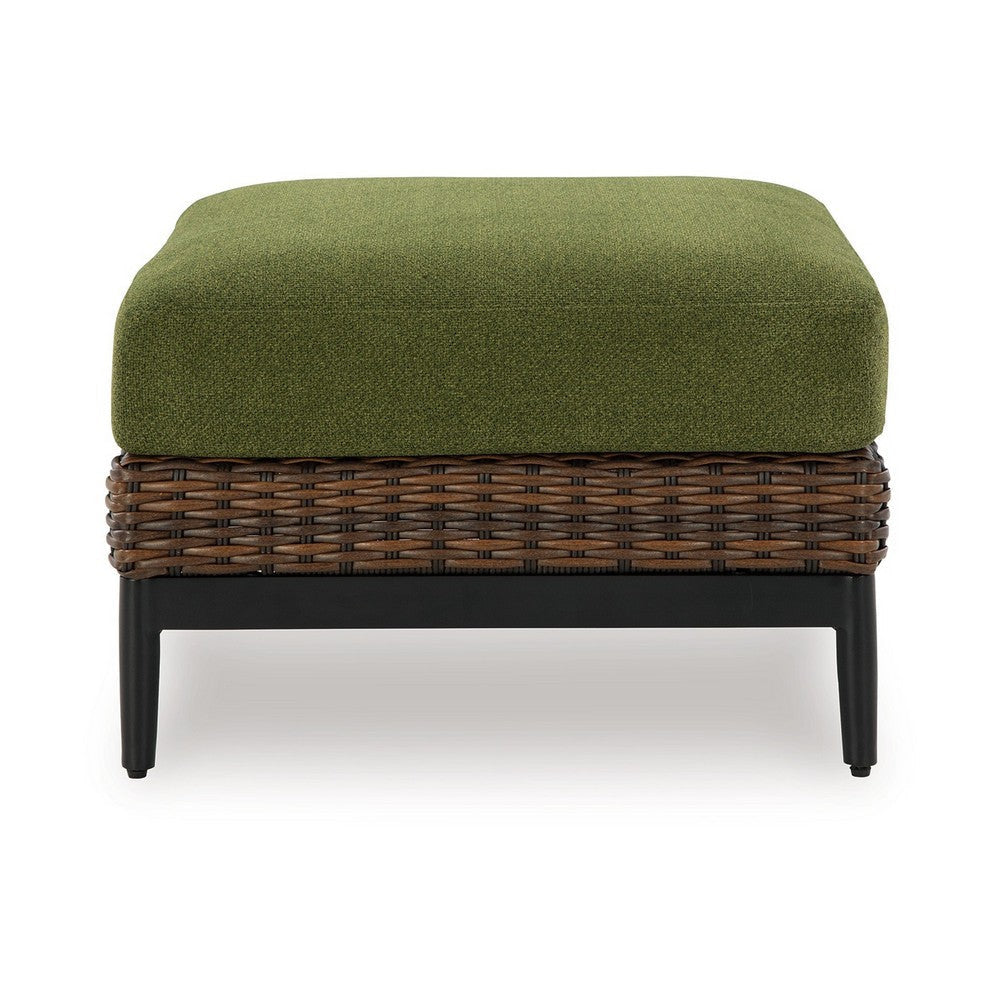 Ashley Izon Outdoor Ottoman Brown Woven Wicker Green Polyester 28 Inch BM328983
