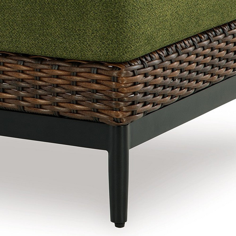 Ashley Izon Outdoor Ottoman Brown Woven Wicker Green Polyester 28 Inch BM328983