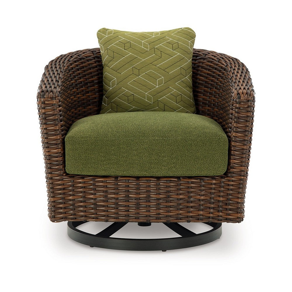 Ashley Izon Outdoor Swivel Lounge Chair, Green Polyester, Brown Black Woven
