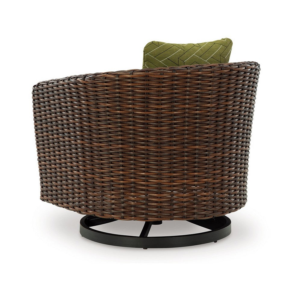 Ashley Izon Outdoor Swivel Lounge Chair, Green Polyester, Brown Black Woven