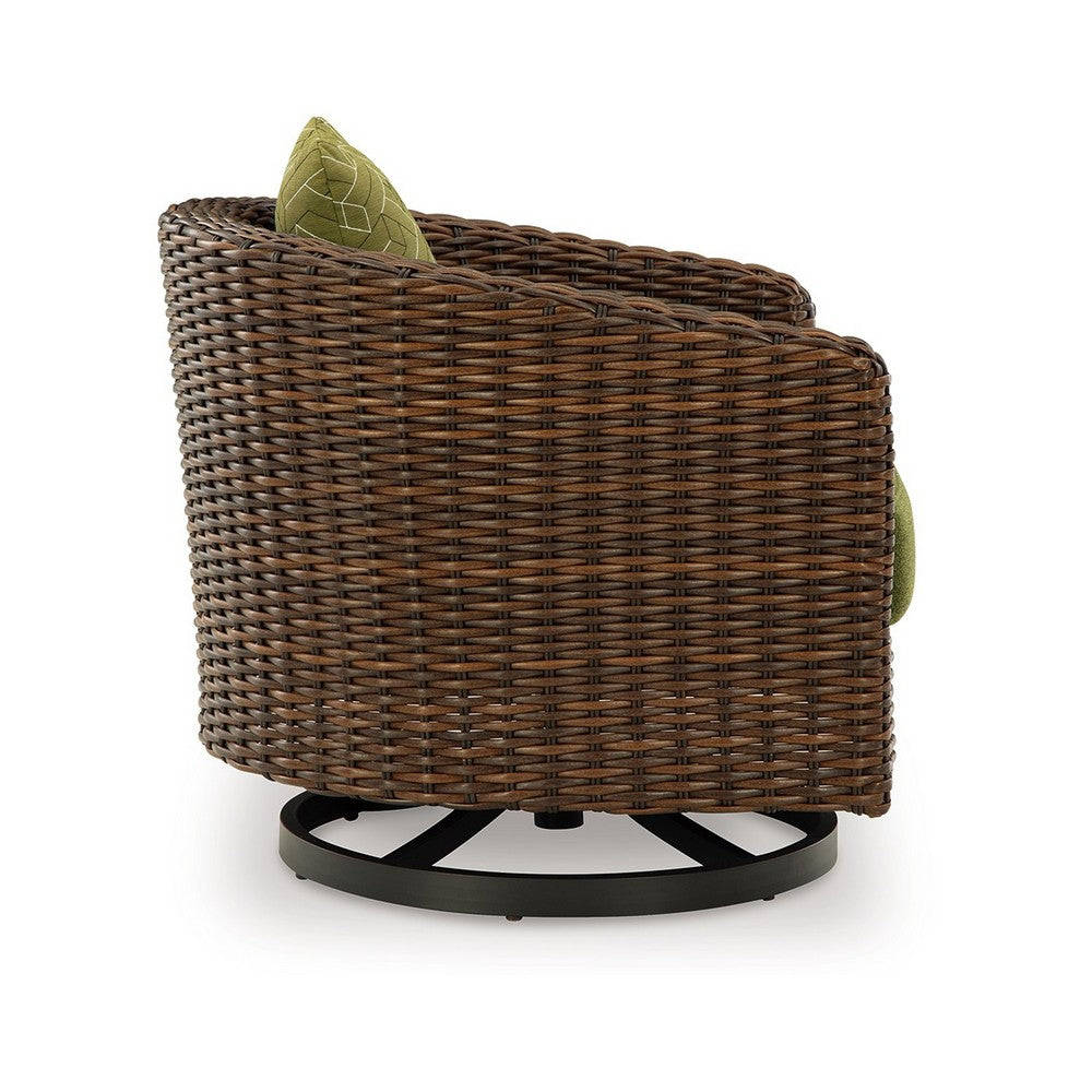 Ashley Izon Outdoor Swivel Lounge Chair, Green Polyester, Brown Black Woven