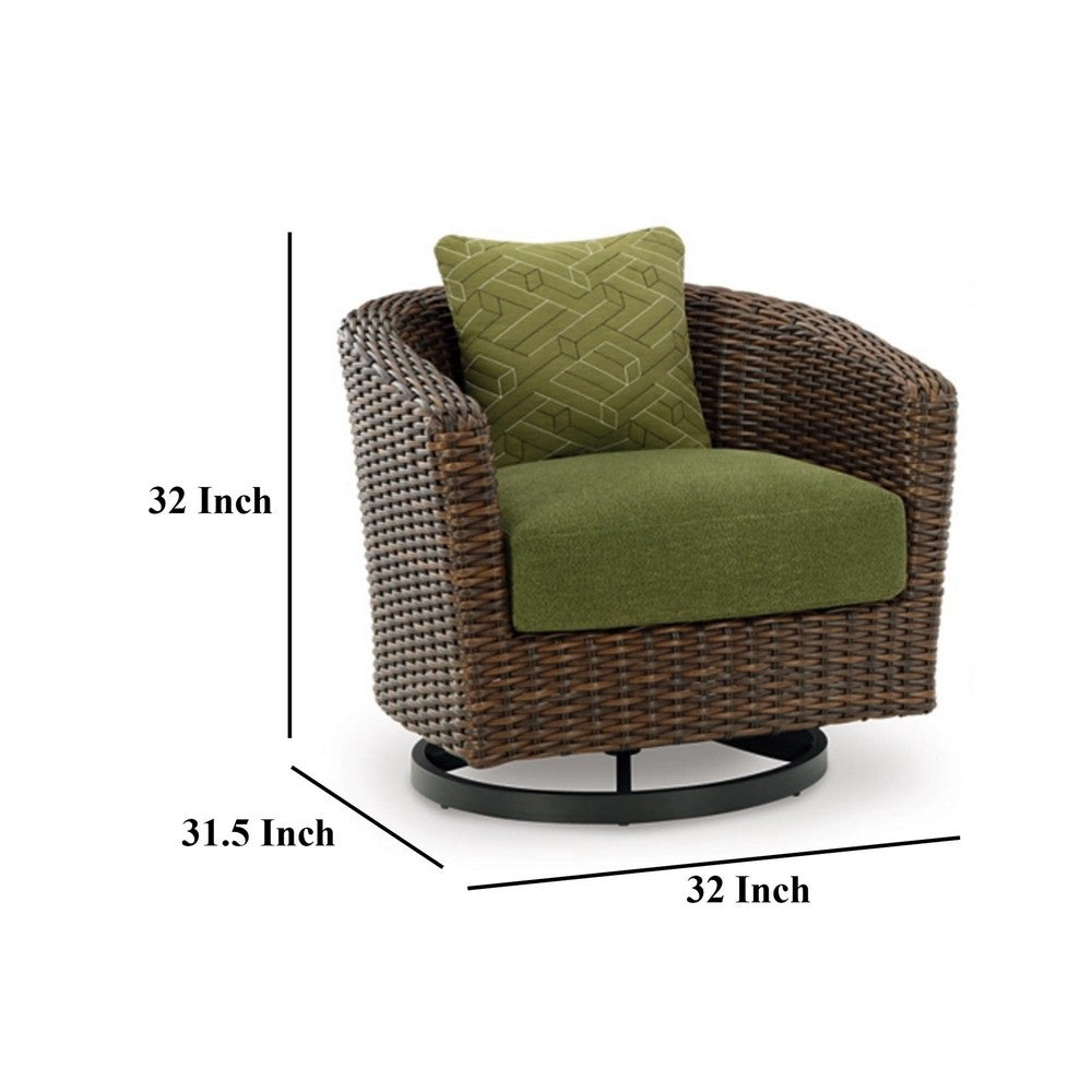 Ashley Izon Outdoor Swivel Lounge Chair, Green Polyester, Brown Black Woven