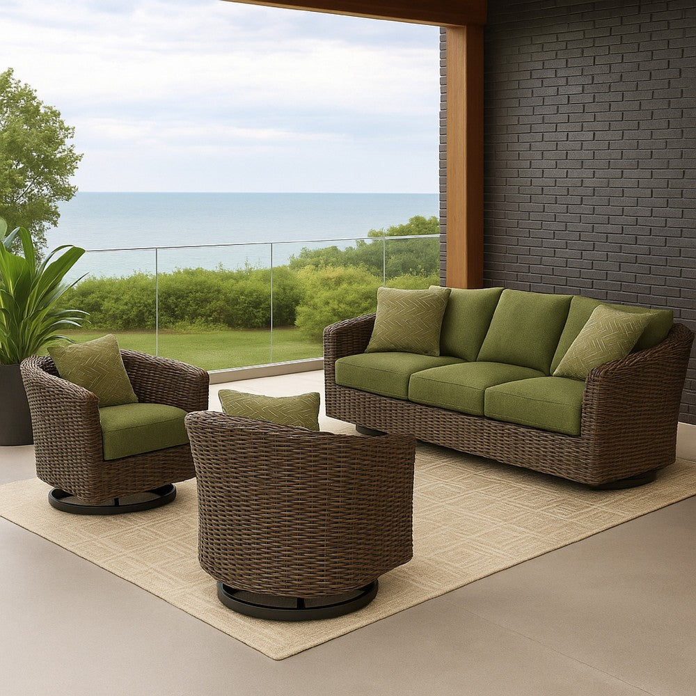 Ashley Izon Outdoor Swivel Lounge Chair, Green Polyester, Brown Black Woven