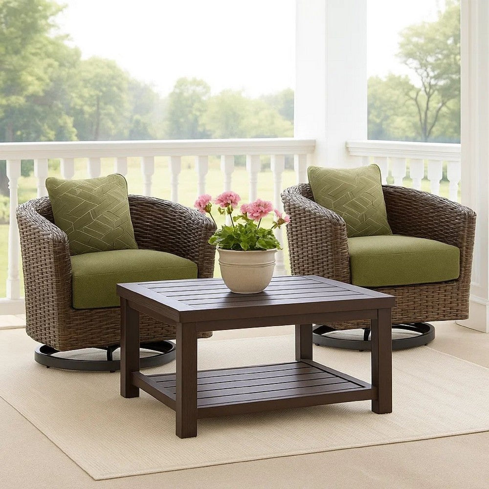 Ashley Izon Outdoor Swivel Lounge Chair, Green Polyester, Brown Black Woven