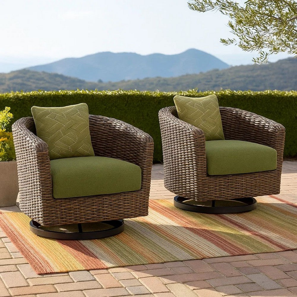 Ashley Izon Outdoor Swivel Lounge Chair, Green Polyester, Brown Black Woven