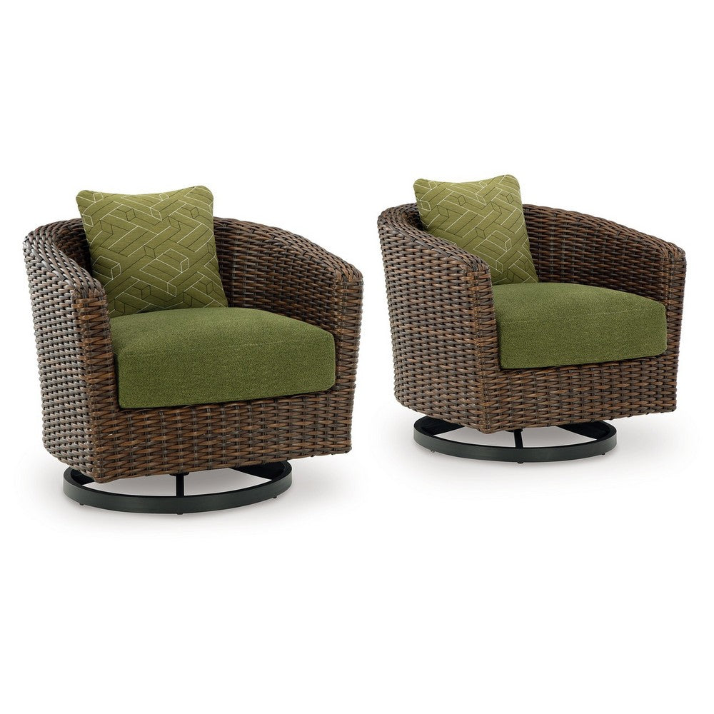 Ashley Izon Outdoor Swivel Lounge Chair, Green Polyester, Brown Black Woven