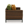 Ashley Izon Outdoor Loveseat, 2 Throw Pillows, Green, Brown Woven, 60 Inch